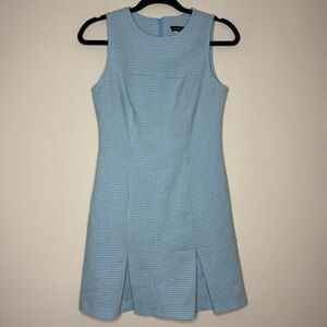 VTG JOHNATHAN MARTIN Blue Gingham Retro Picnic Boho Pleated Fitted Mini Dress